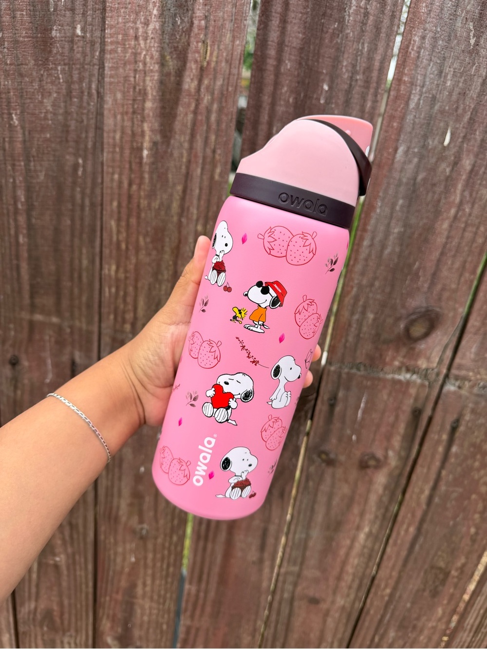 Pink Strawberries Snoopy Stainless Water Bottle